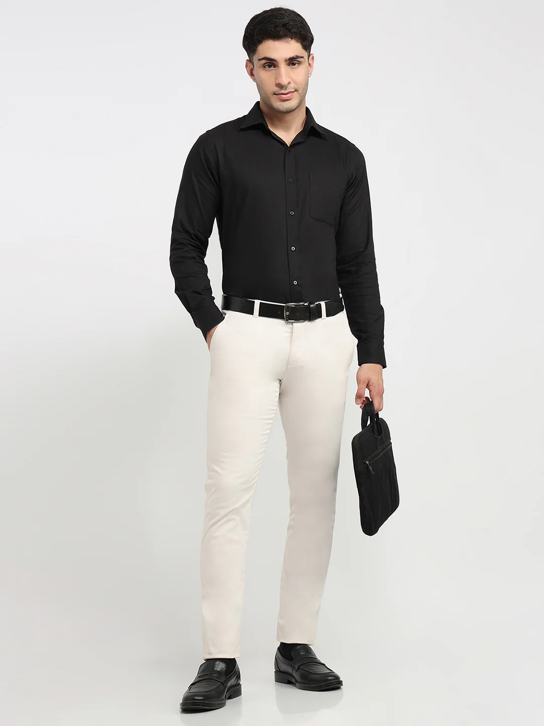 Raymond Men Black Solid Slim Fit Cotton Shirt - Image 5