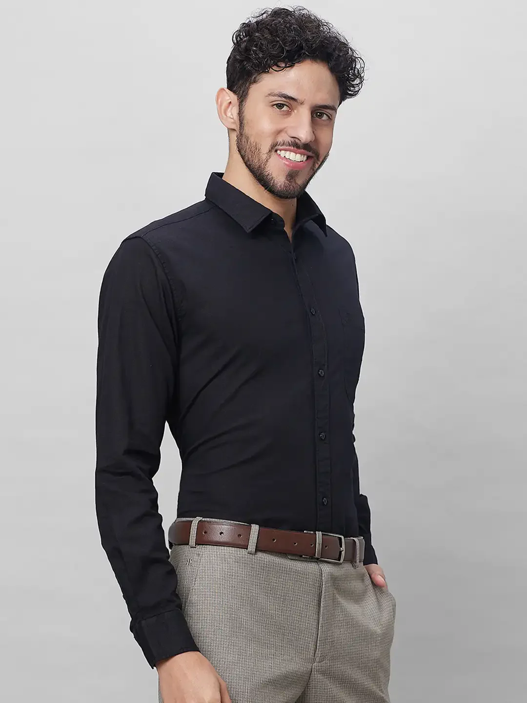 Raymond Men Black Solid Slim Fit Linen Blend Shirts - Image 2