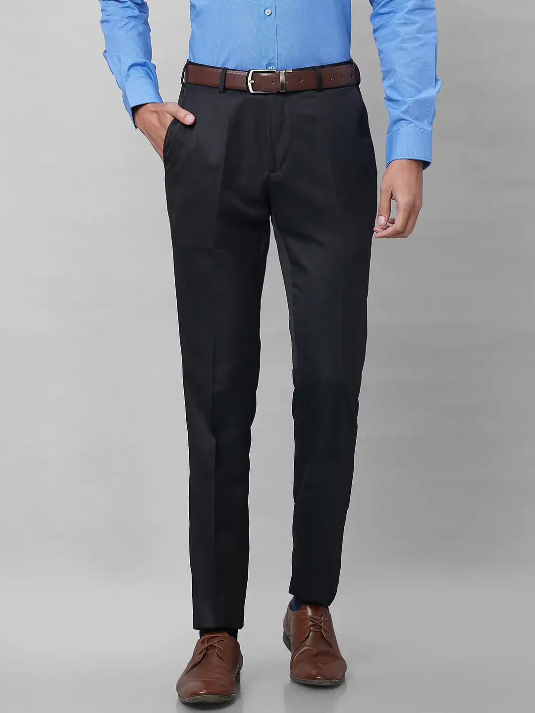 Raymond Men Black Solid Slim Fit Polyester Blend Trouser