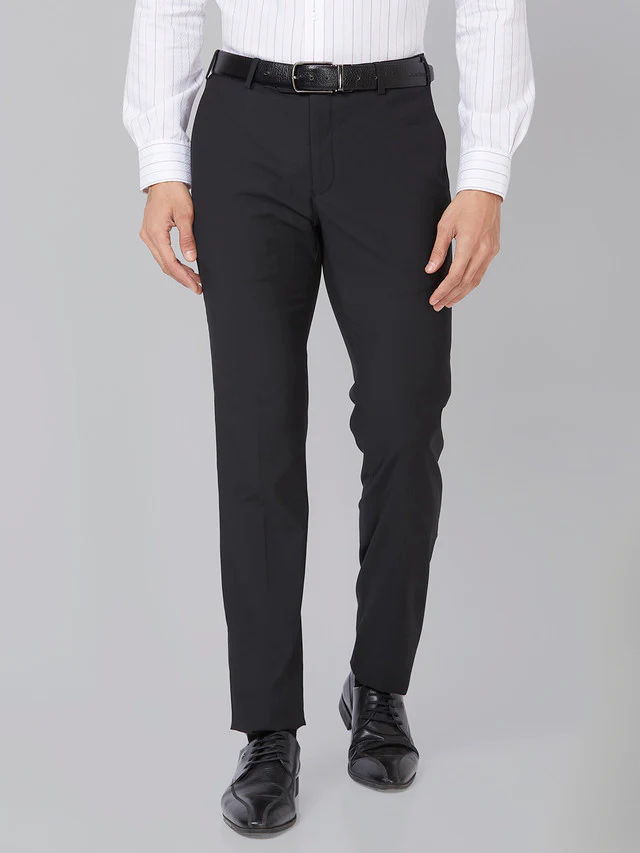 Raymond Men Black Solid Slim Fit Polyester Blend Trouser