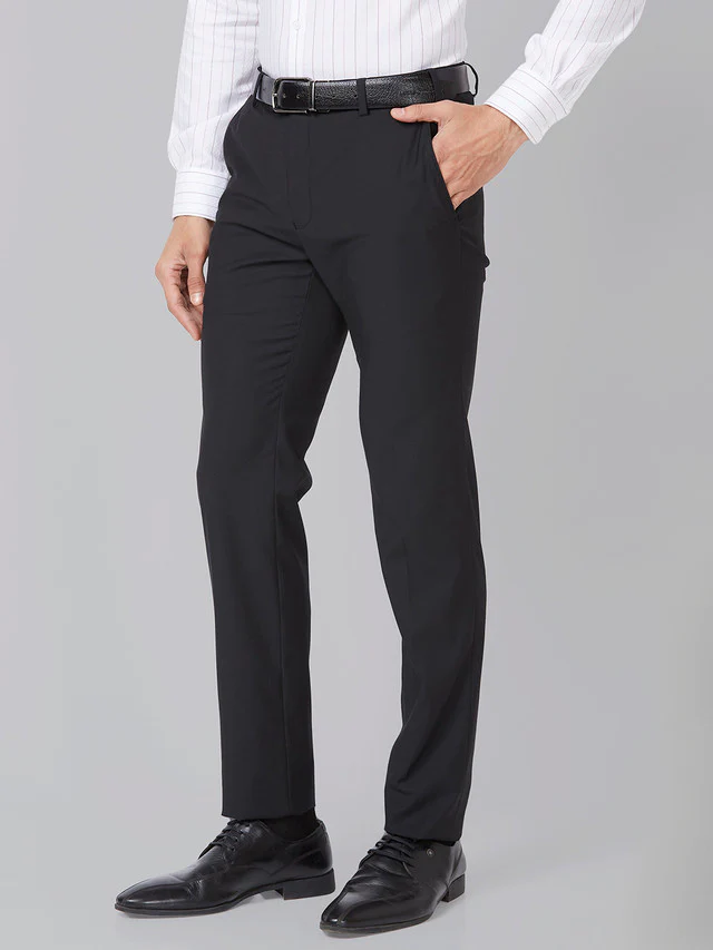 Raymond Men Black Solid Slim Fit Polyester Blend Trouser - Image 3