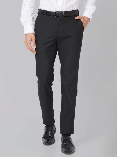 Raymond Men Black Solid Slim Fit Polyester Blend Trouser