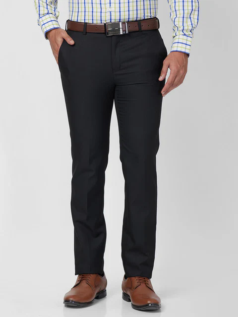Raymond Men Black Solid Slim Fit Polyester Blend Trouser