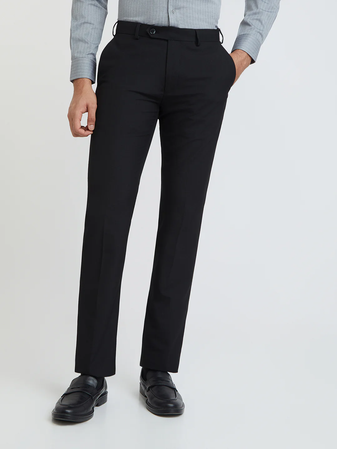 Raymond Men Black Solid Slim Fit Polyester Blend Trouser - Image 2