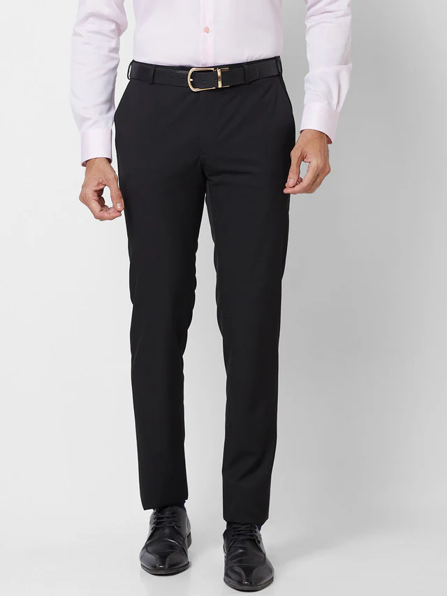 Raymond Men Black Solid Slim Fit Polyester Blend Trouser