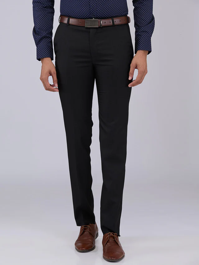 Raymond Men Black Solid Slim Fit Polyester Blend Trouser