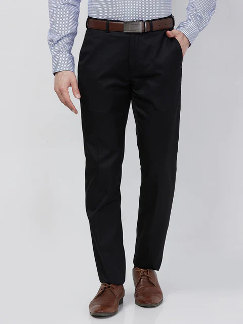 Raymond Men Black Solid Slim Fit Polyester Blend Trouser