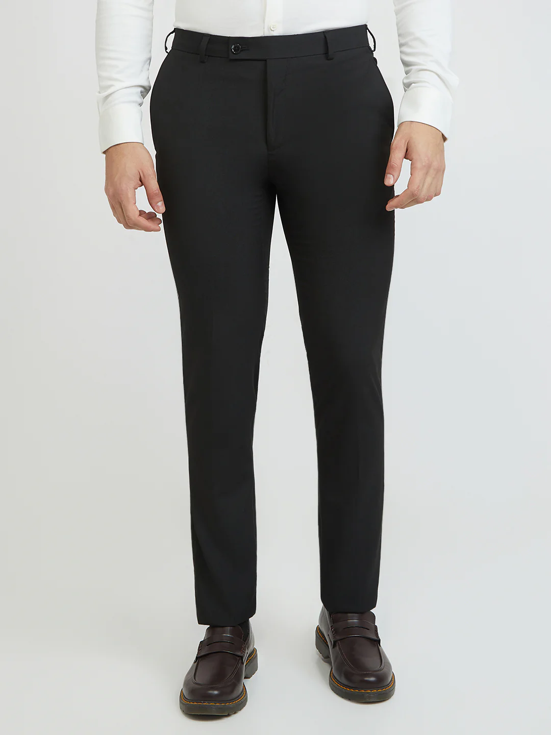Raymond Men Black Solid Slim Fit Polyester Blend Trouser