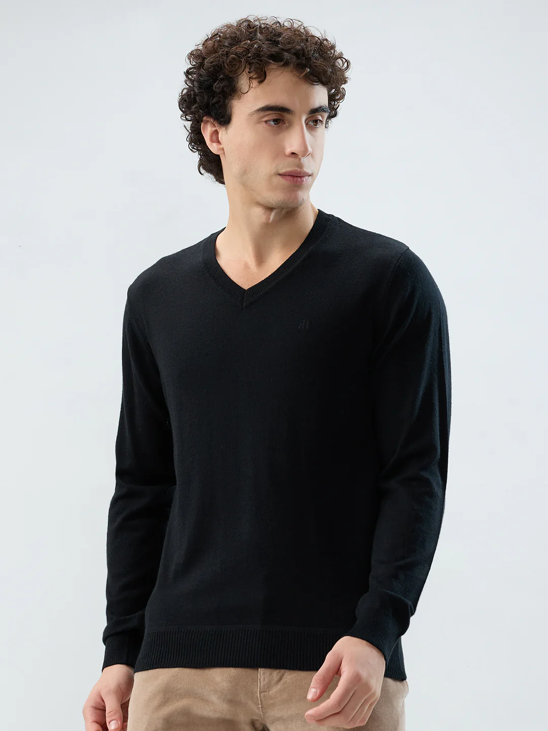 Raymond Men Black Solid Wool Blend Sweatshirt