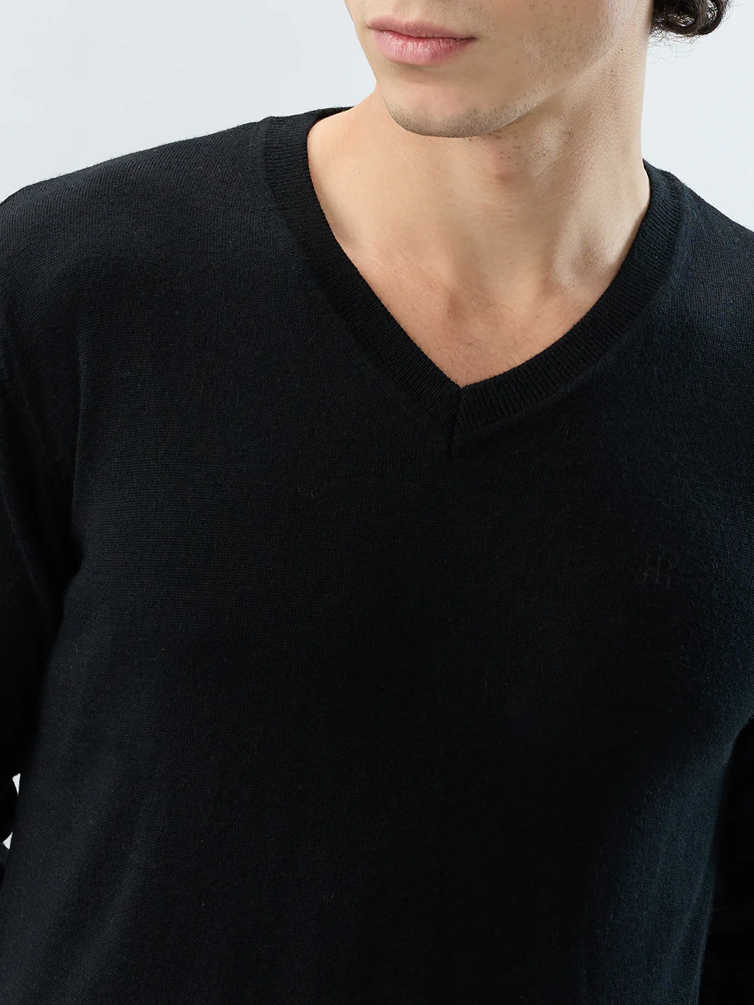 Raymond Men Black Solid Wool Blend Sweatshirt - Image 6