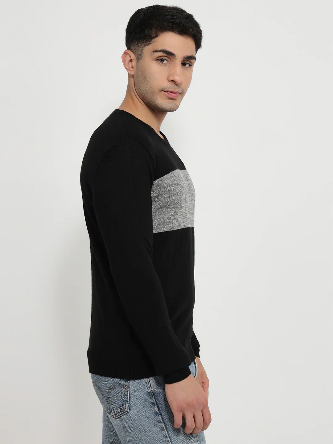 Raymond Men Black Stripe Acrlic Blend Sweatshirt - Image 3