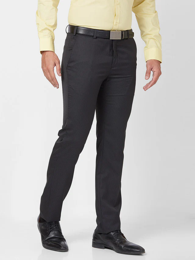 Raymond Men Black Stripe Slim Fit Polyester Blend Trouser - Image 2