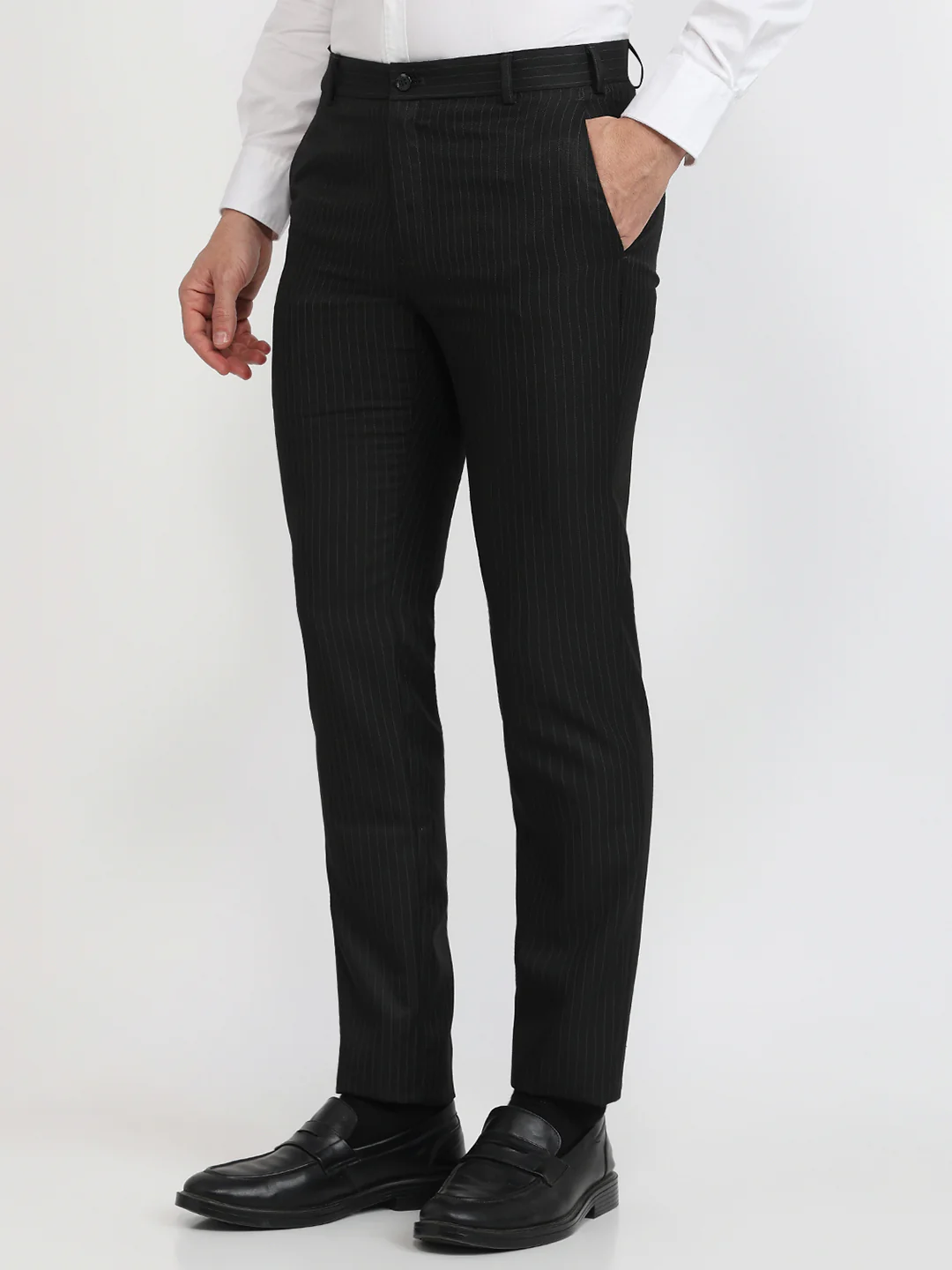 Raymond Men Black Stripe Slim Fit Polyester Blend Trouser - Image 2
