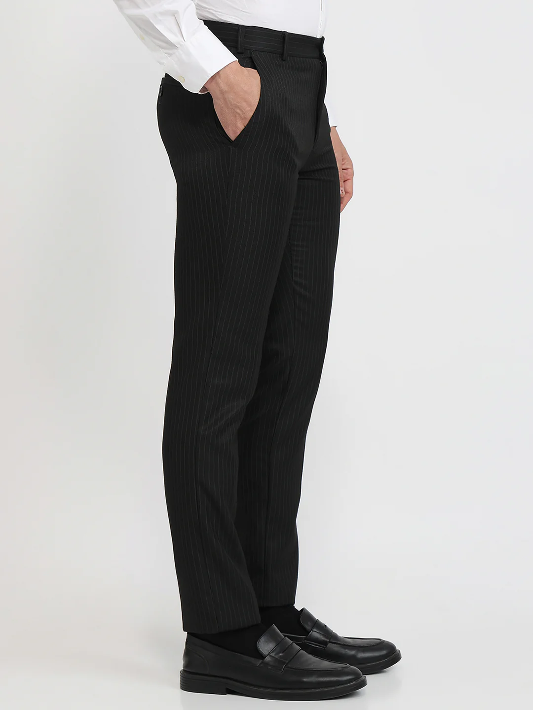 Raymond Men Black Stripe Slim Fit Polyester Blend Trouser - Image 3