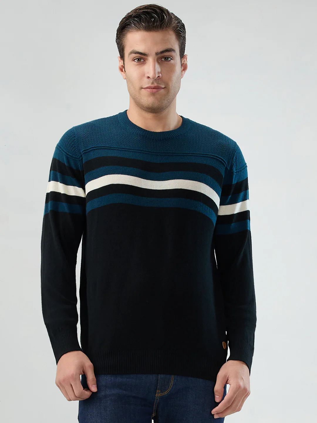 Raymond Men Black Structure Acrlic Blend Sweatshirt