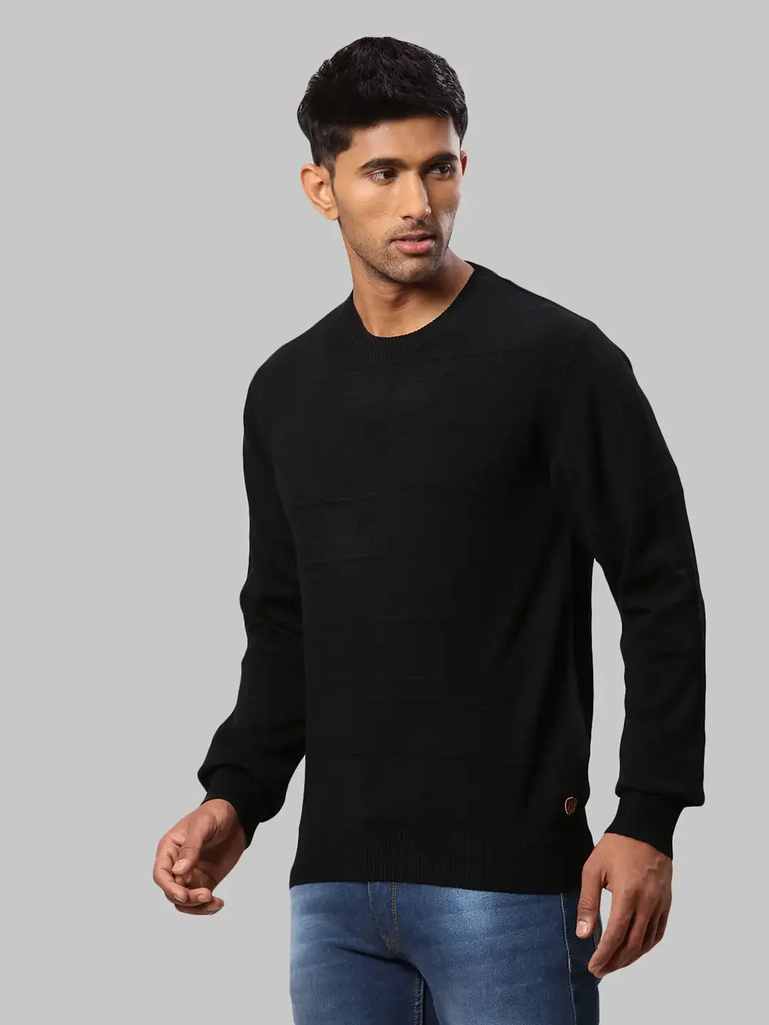 Raymond Men Black Structure Cable Acrylic Blend Full Sleeve Sweaters - Image 3