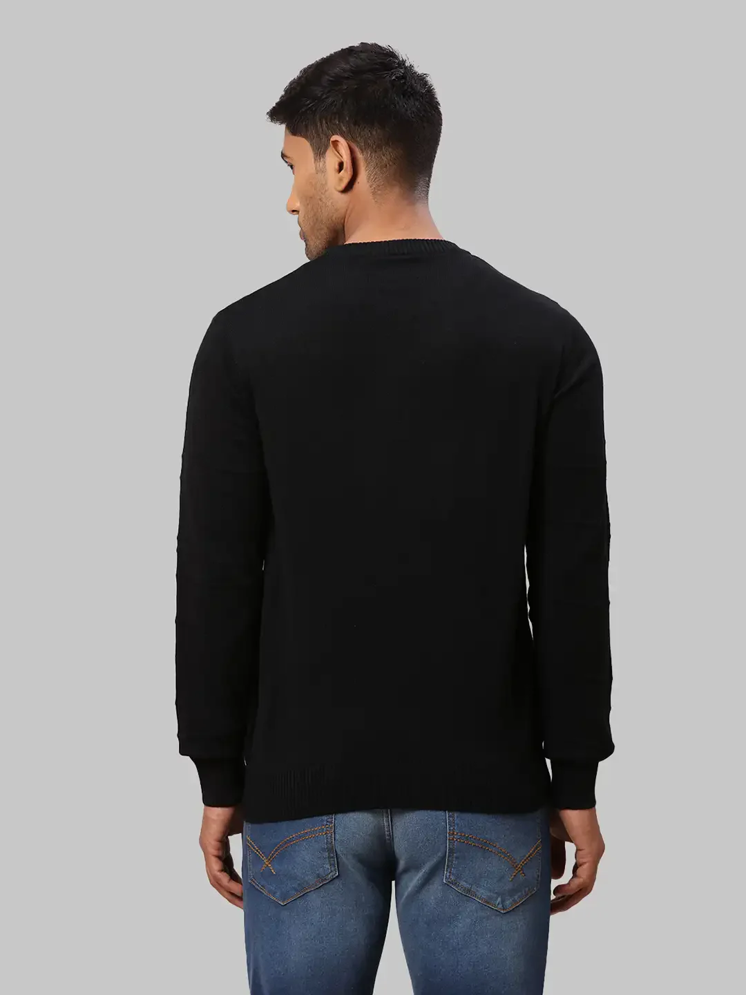 Raymond Men Black Structure Cable Acrylic Blend Full Sleeve Sweaters - Image 4
