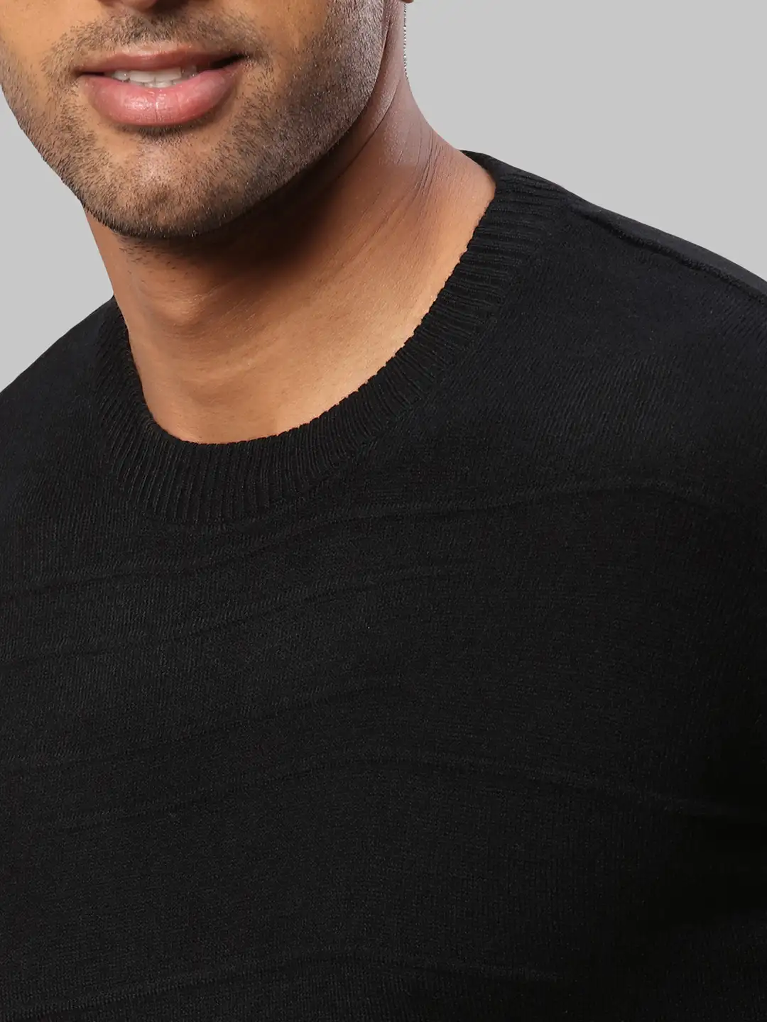 Raymond Men Black Structure Cable Acrylic Blend Full Sleeve Sweaters - Image 6