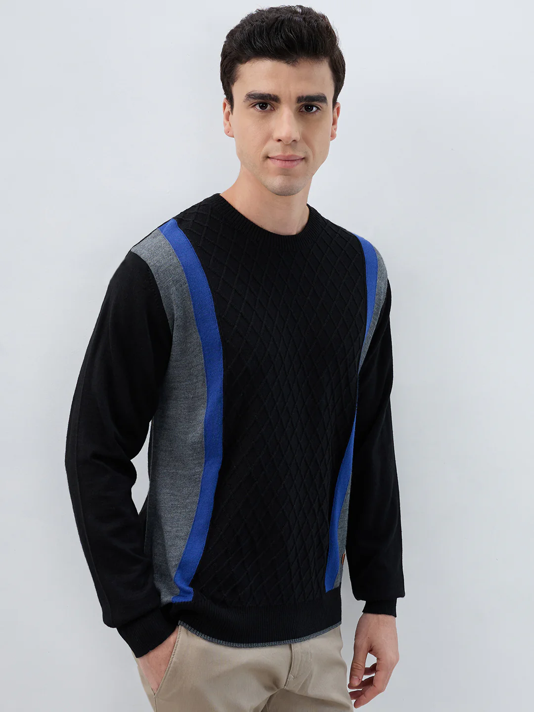 Raymond Men Black Structure Cable Acrylic Blend Sweatshirt - Image 2