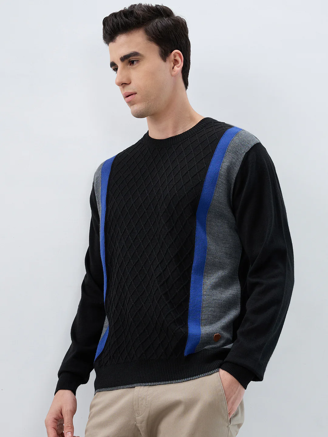 Raymond Men Black Structure Cable Acrylic Blend Sweatshirt - Image 3