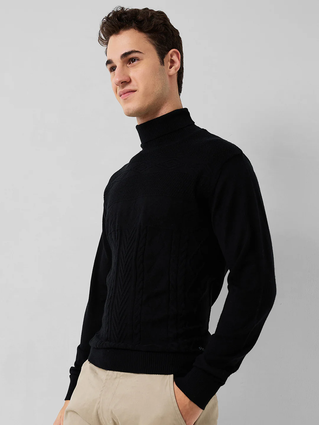 Raymond Men Black Structure Cable Contemporary Fit M Blend Sweatshirt - Image 2