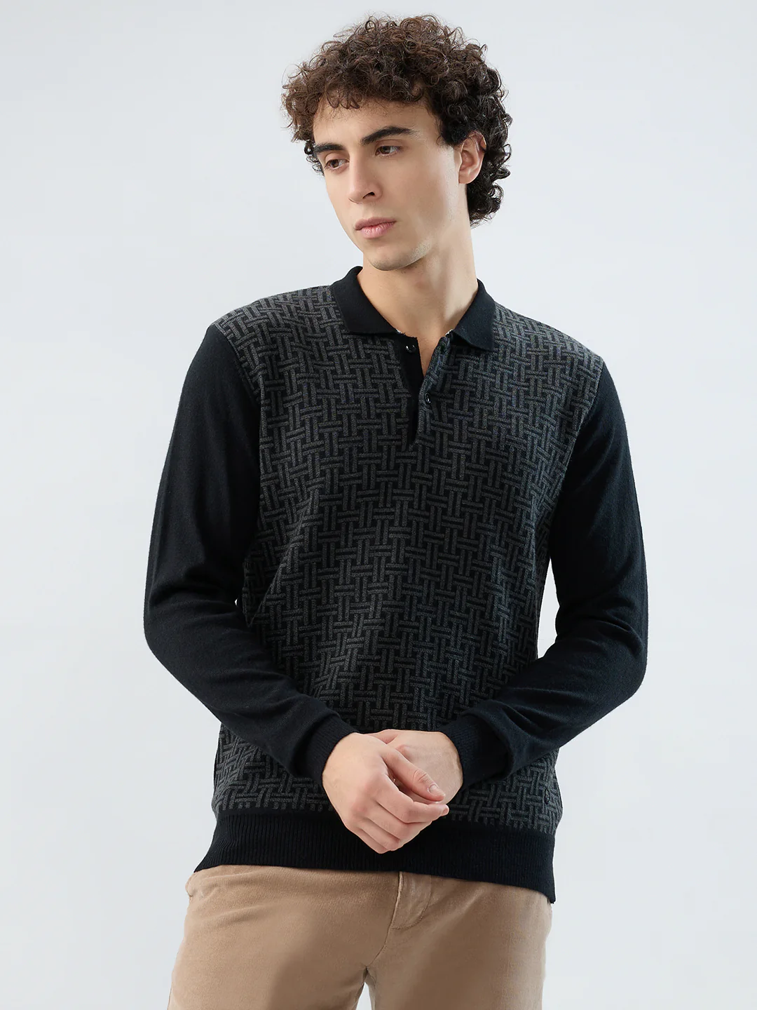Raymond Men Black Structure Contemporary Fit Wool Blend Sweatshirt