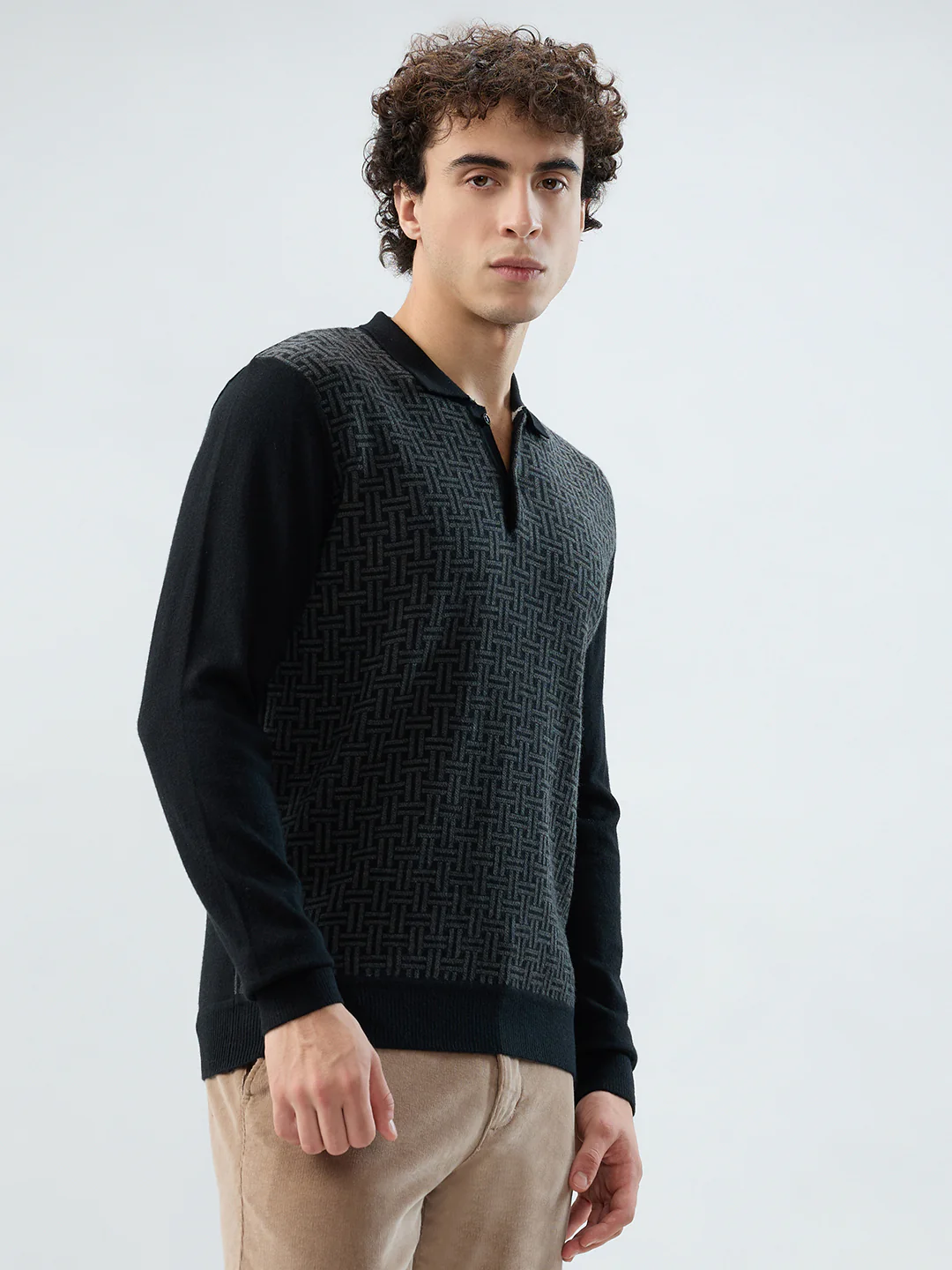 Raymond Men Black Structure Contemporary Fit Wool Blend Sweatshirt - Image 2