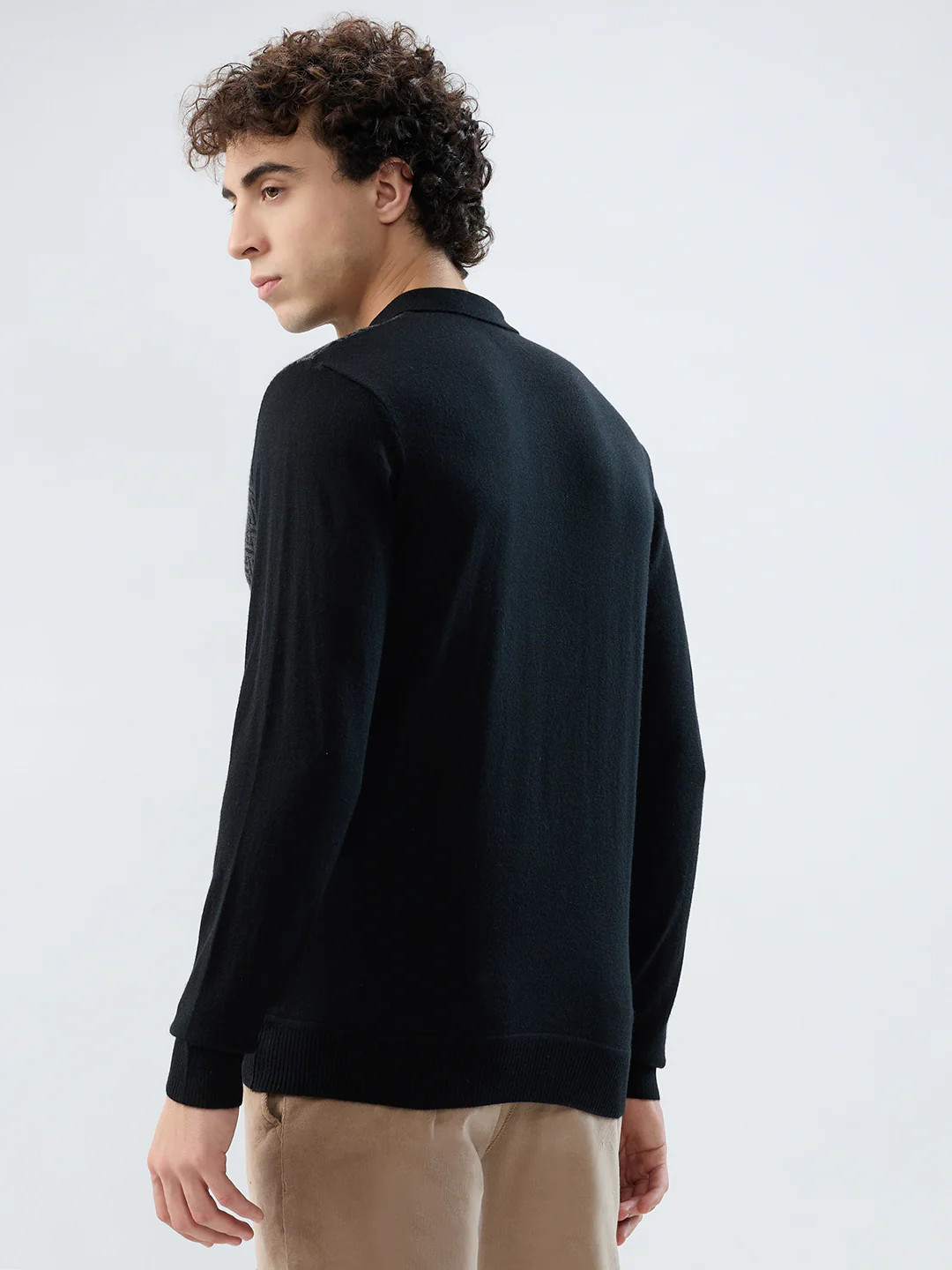 Raymond Men Black Structure Contemporary Fit Wool Blend Sweatshirt - Image 4