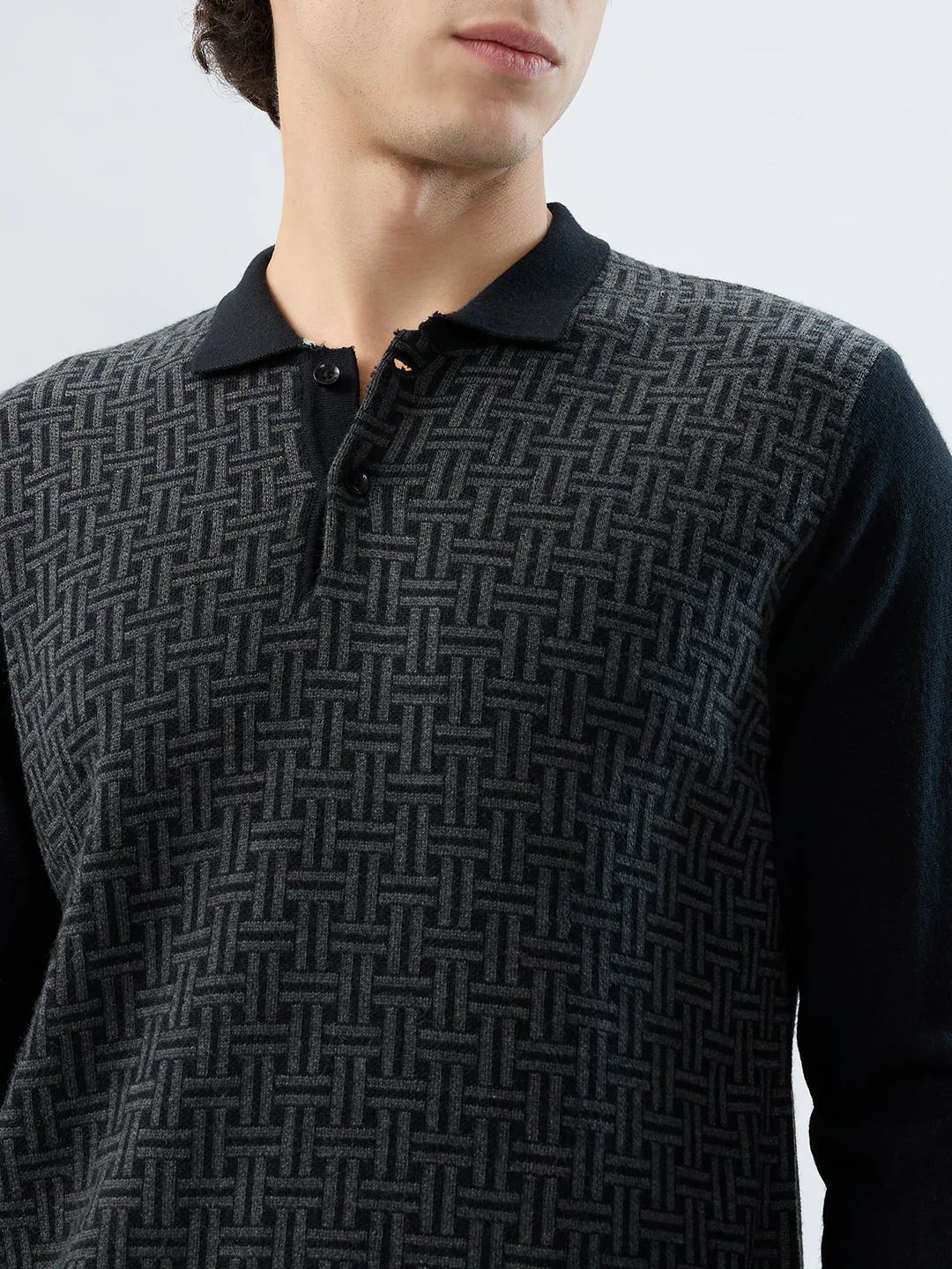 Raymond Men Black Structure Contemporary Fit Wool Blend Sweatshirt - Image 6