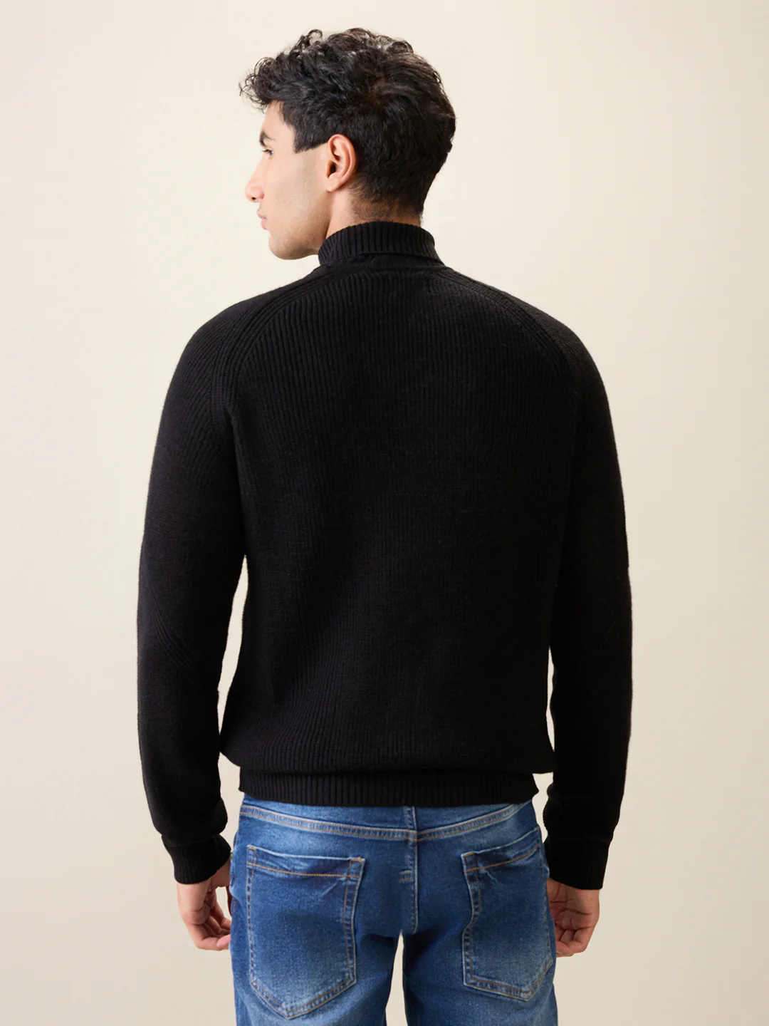 Raymond Men Black Structure Regular Fit Acro Blend Full Sleeve Turtle Neck Collar Sweater - Image 4