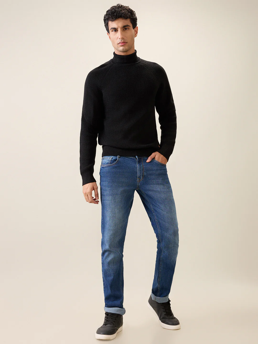 Raymond Men Black Structure Regular Fit Acro Blend Full Sleeve Turtle Neck Collar Sweater - Image 5