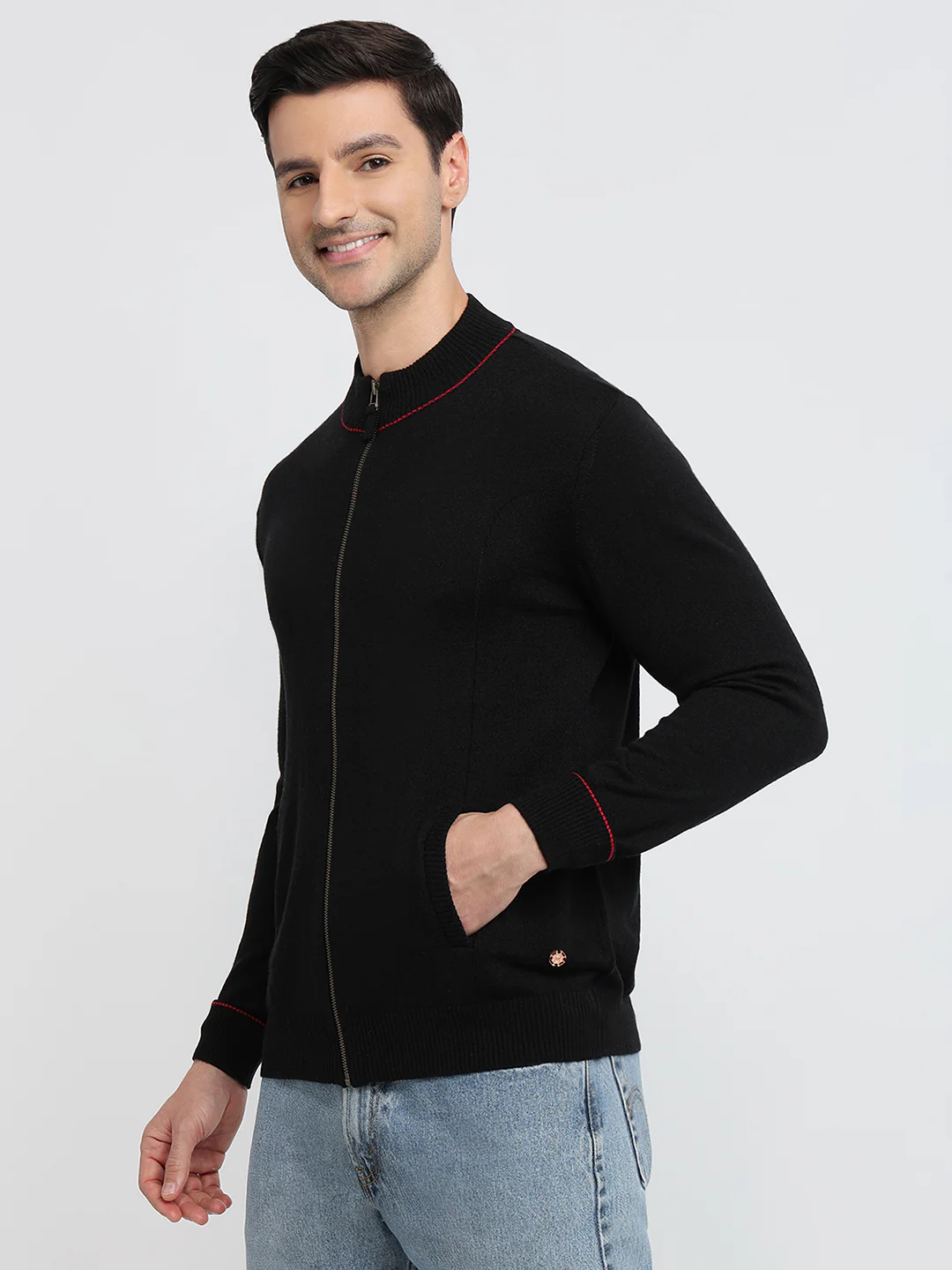 Raymond Men Black Structure Regular Fit Acrylic Sweatshirt - Image 2