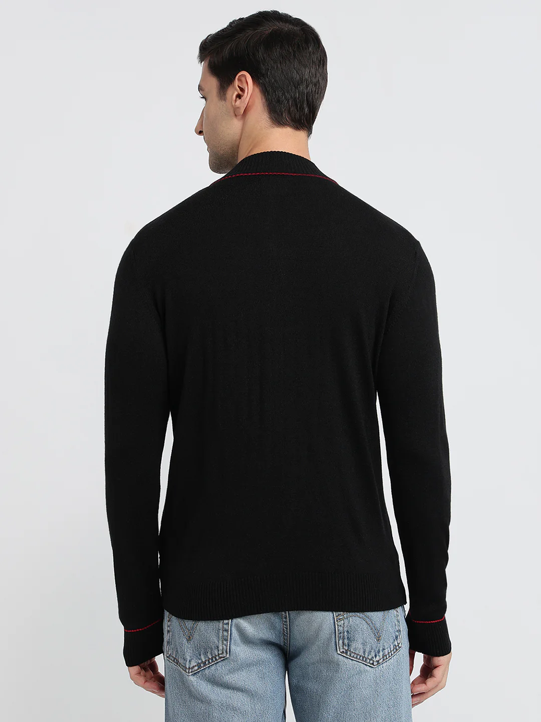 Raymond Men Black Structure Regular Fit Acrylic Sweatshirt - Image 4