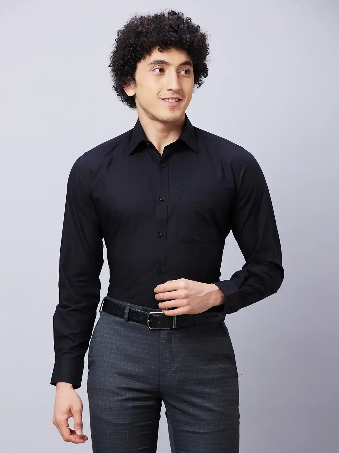 Raymond Men Black Structure Regular Fit Cotton Shirts