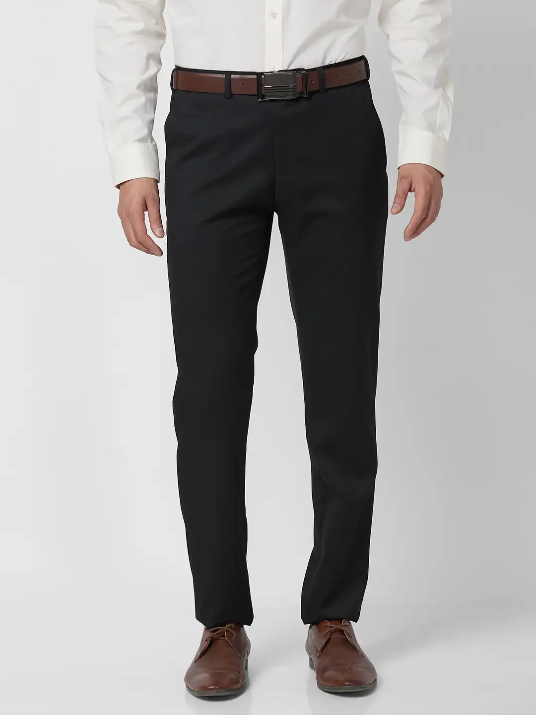 Raymond Men Black Structure Slim Fit Polyester Blend Trouser
