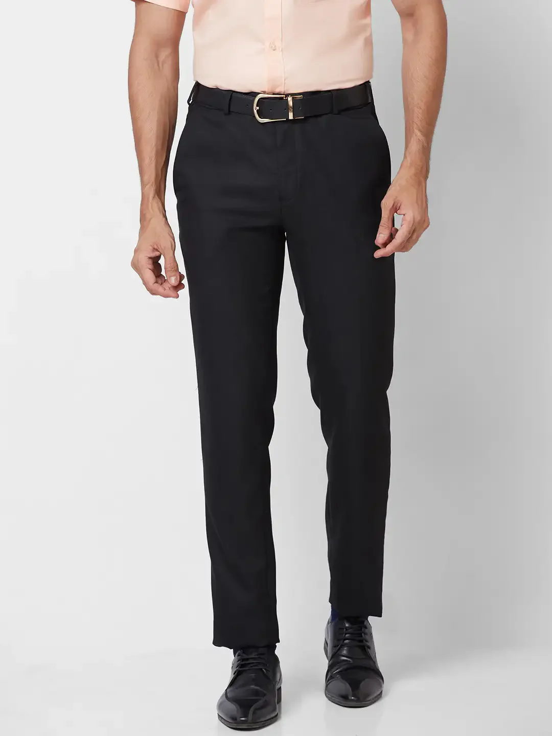 Raymond Men Black Structure Slim Fit Polyester Blend Trouser