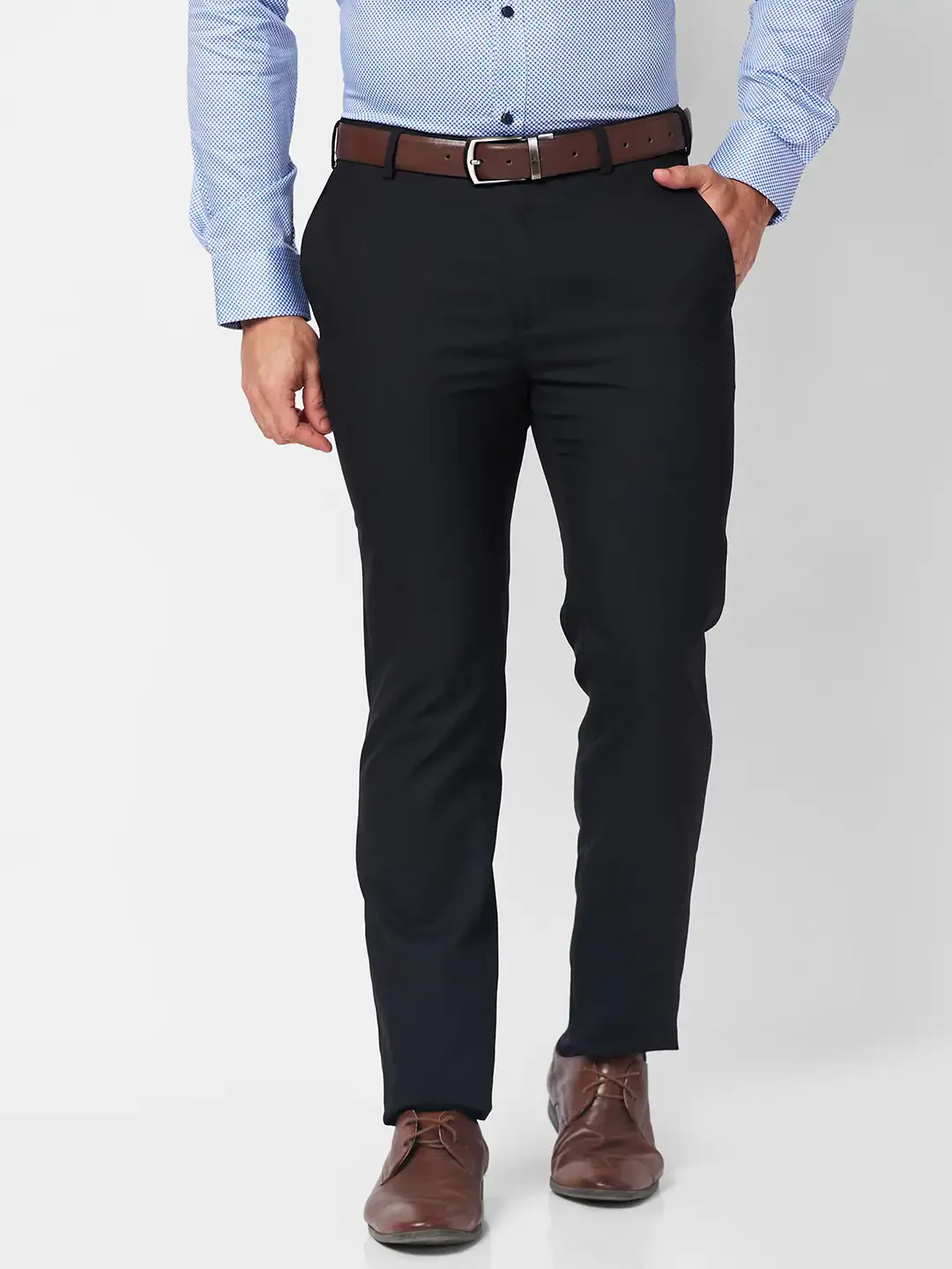 Raymond Men Black Structure Slim Fit Polyester Blend Trouser