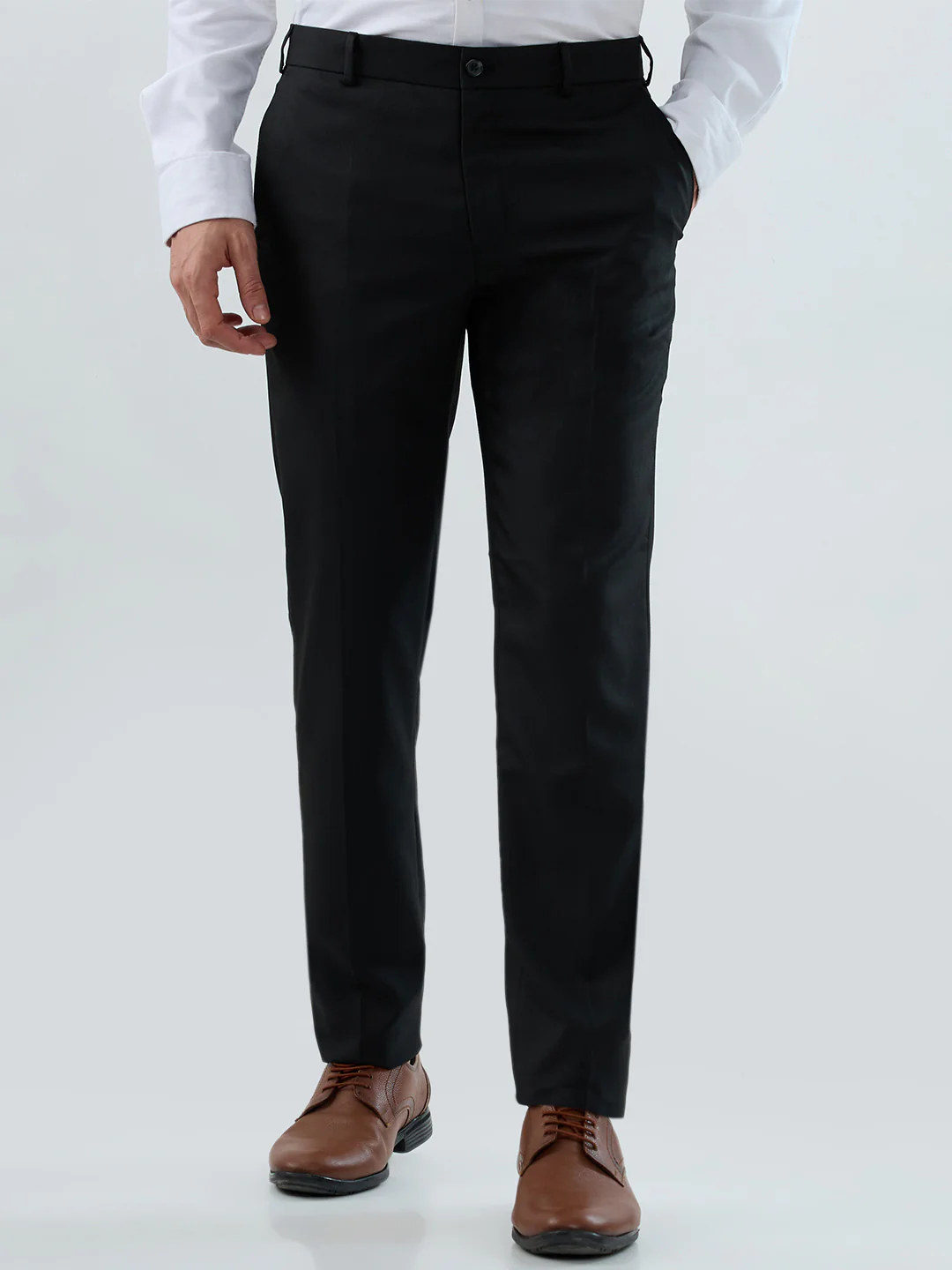 Raymond Men Black Structure Slim Fit Polyester Blend Trouser