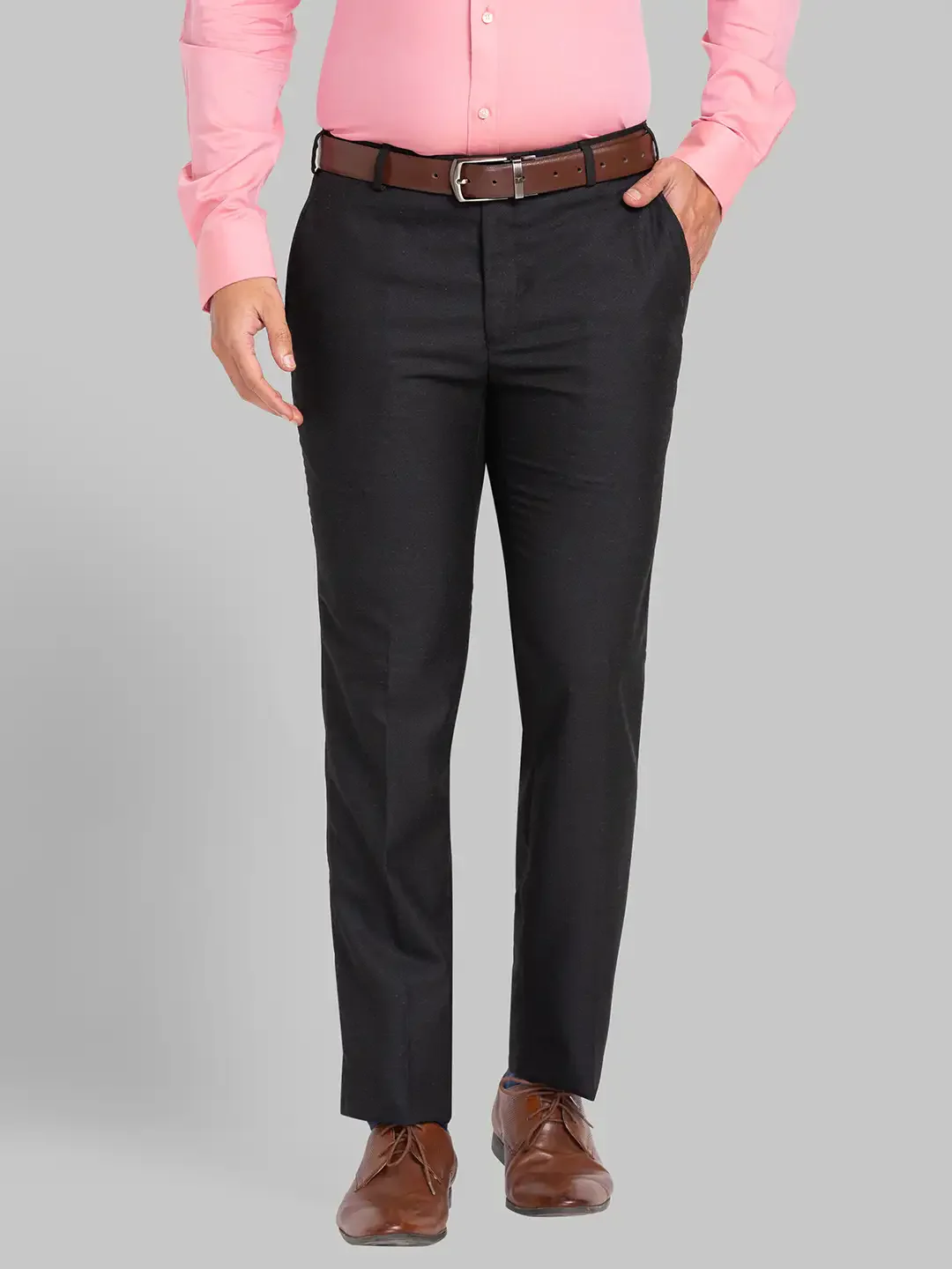 Raymond Men Black Structure Slim Fit Polyester Blend Trousers