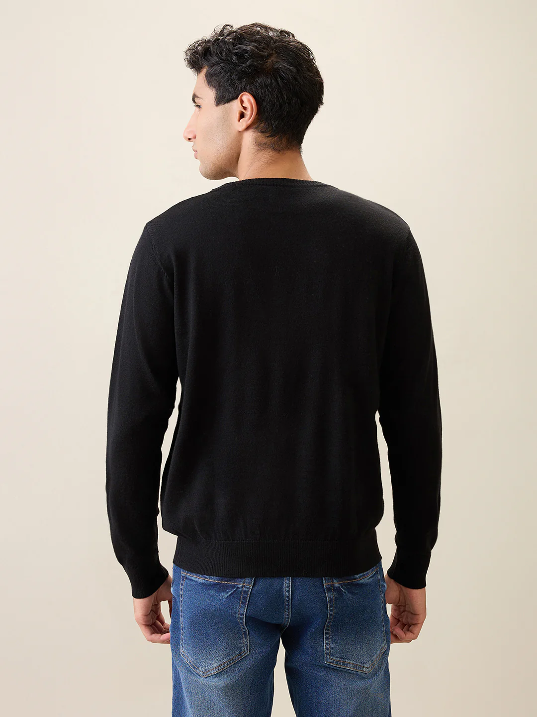 Raymond Men Black Structure Wool Blend Full Sleeve Round Neck Collar Sweater - Image 4