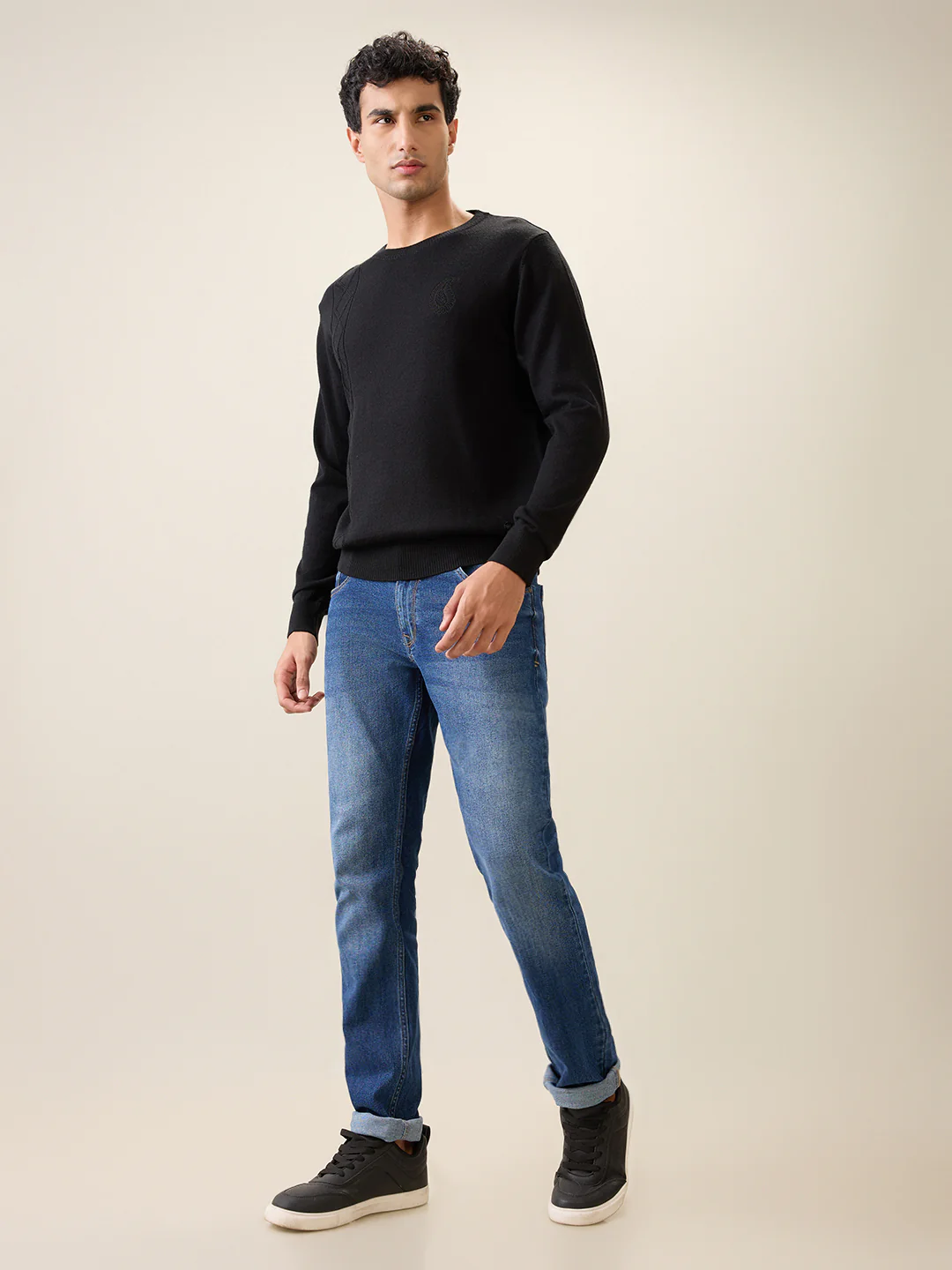 Raymond Men Black Structure Wool Blend Full Sleeve Round Neck Collar Sweater - Image 5