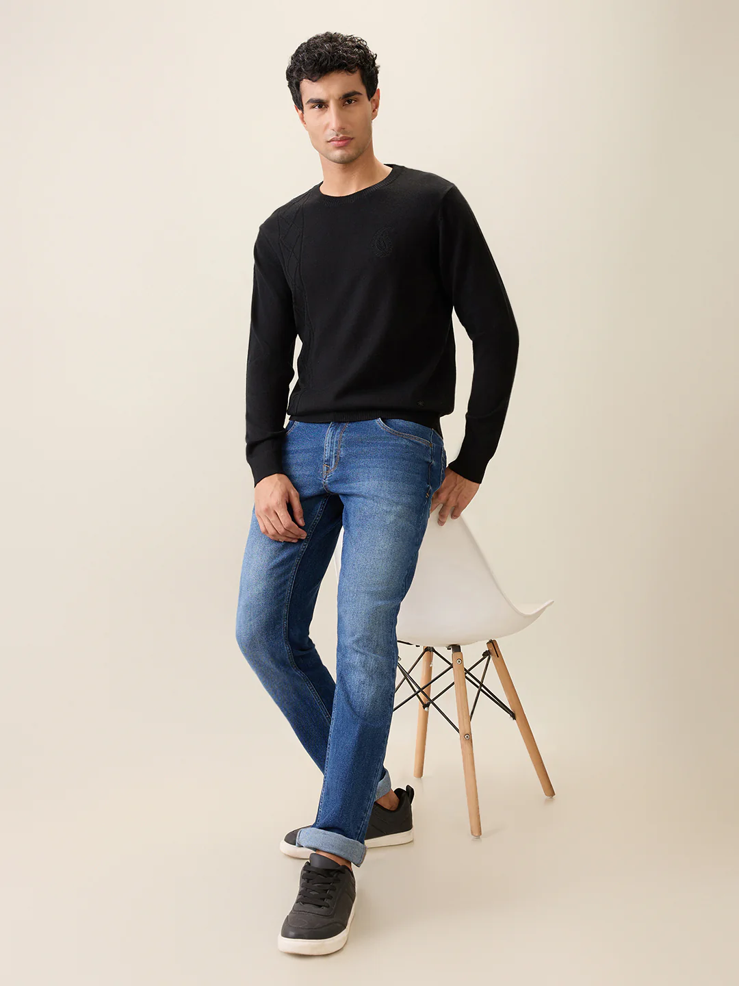 Raymond Men Black Structure Wool Blend Full Sleeve Round Neck Collar Sweater - Image 6