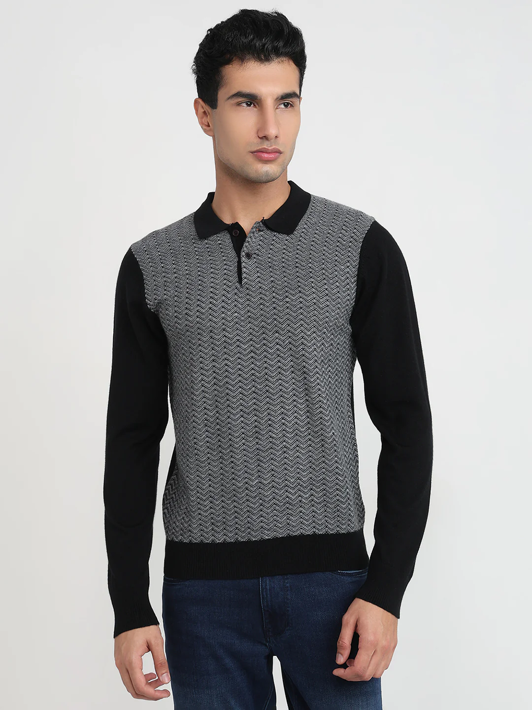 Raymond Men Black Structure Wool Blend Sweatshirt