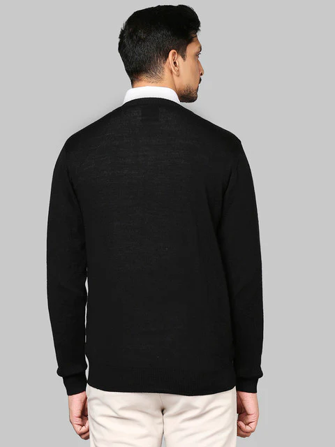Raymond Men Black Wrapper Regular Fit Merino Wool Sweater - Image 4
