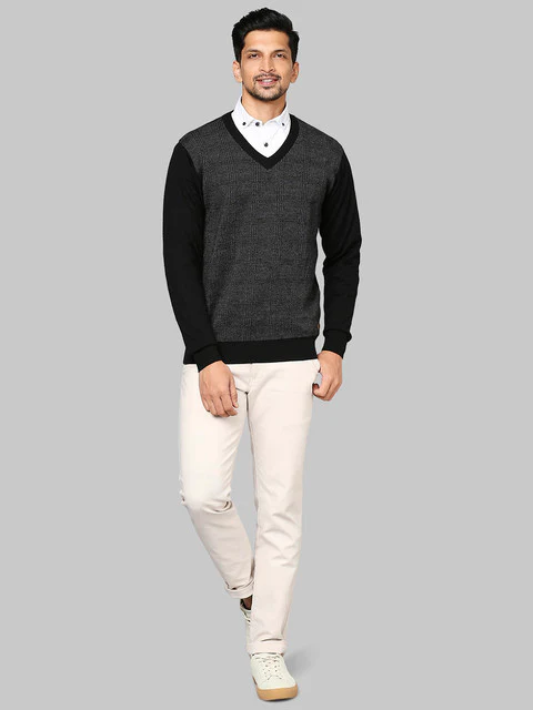 Raymond Men Black Wrapper Regular Fit Merino Wool Sweater - Image 5