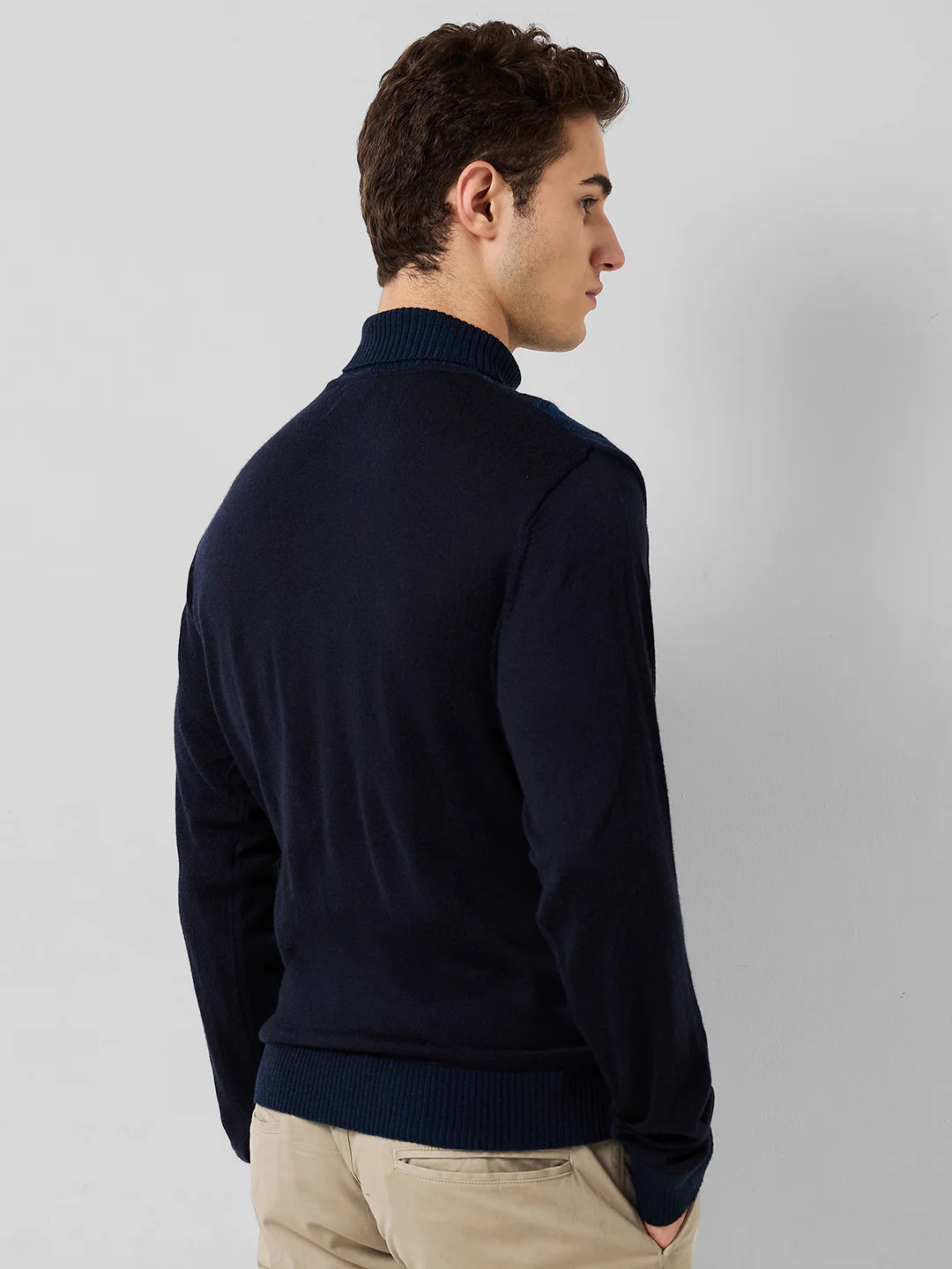 Raymond Men Blue Argyle Contemporary Fit Wool Blend Sweaters - Image 3