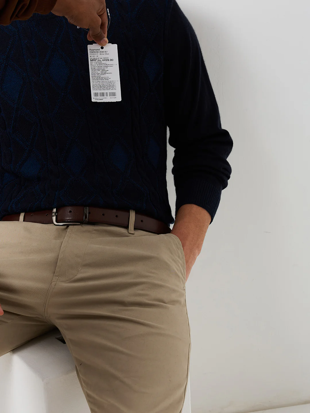 Raymond Men Blue Argyle Contemporary Fit Wool Blend Sweaters - Image 8