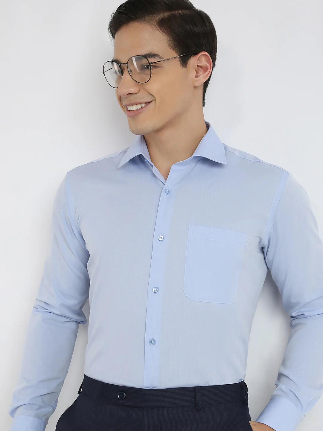 Raymond Men Blue Chambray Contemporary Fit Cotton Formal Shirt
