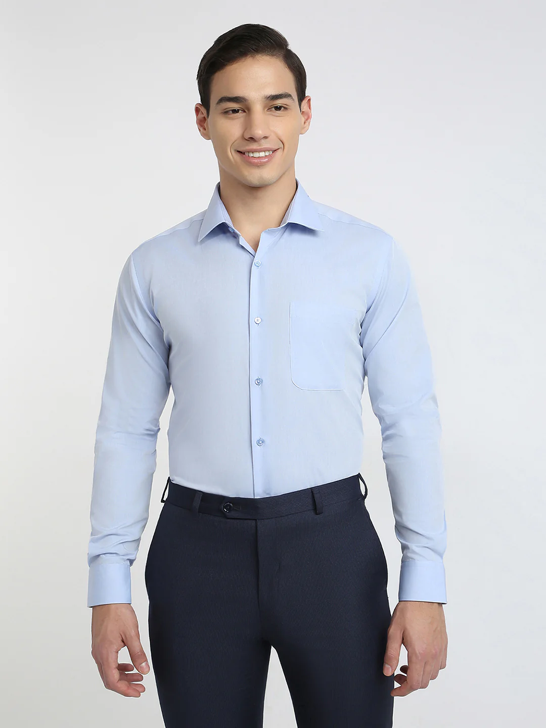 Raymond Men Blue Chambray Contemporary Fit Cotton Formal Shirt - Image 2