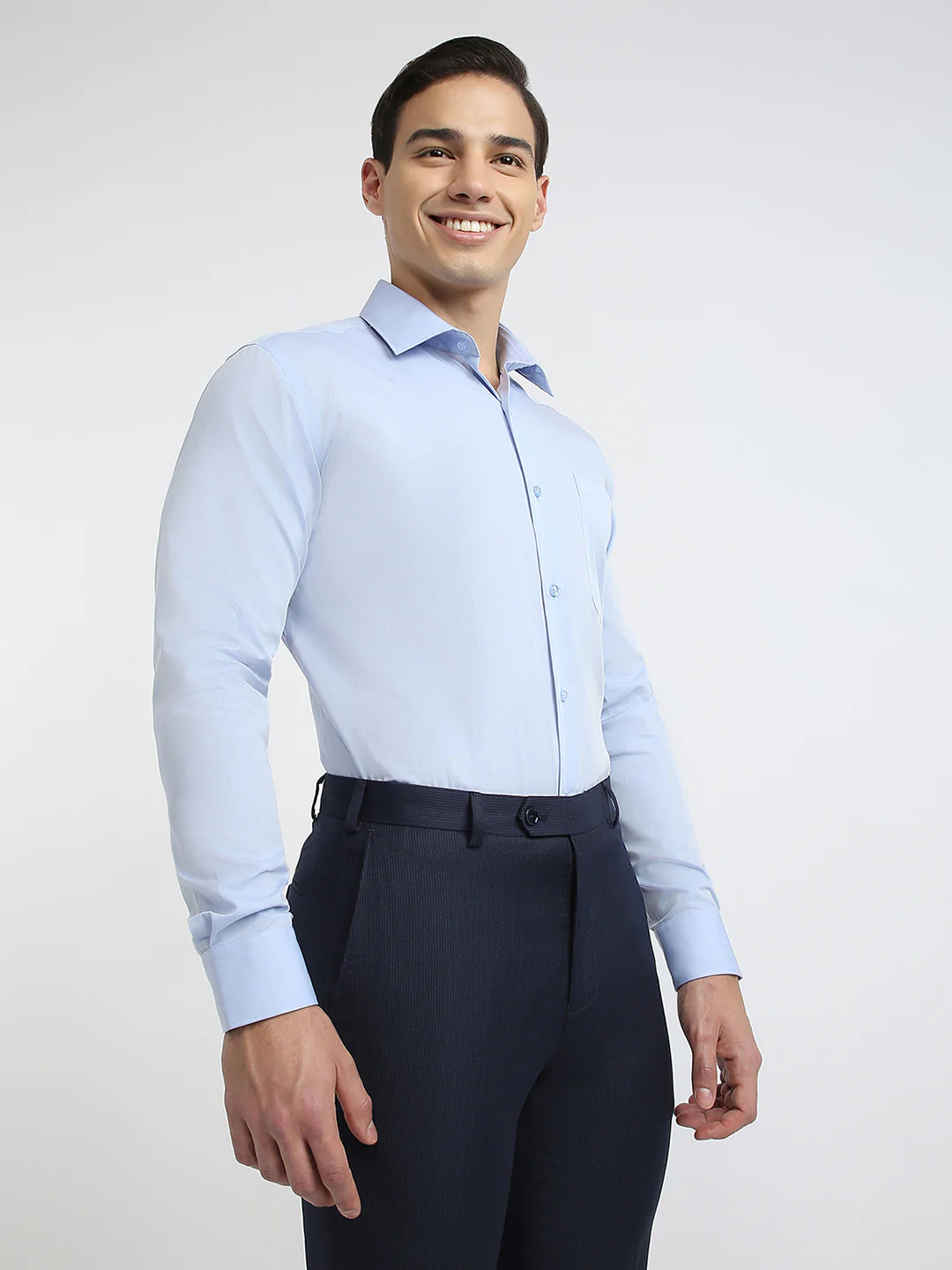 Raymond Men Blue Chambray Contemporary Fit Cotton Formal Shirt - Image 3